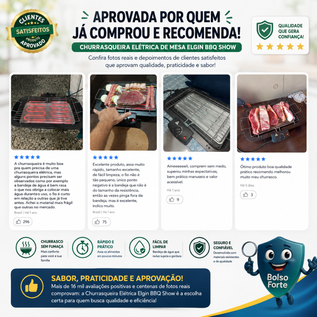 Churrasqueira Elétrica De Mesa Elgin Real Destaca-se Imagem Enviada e Avaliada por Compradores da Churrasqueira Elétrica De Mesa Elgin