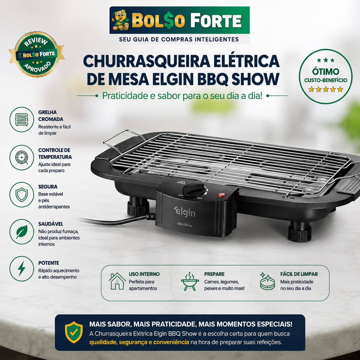 Churrasqueira Elétrica Elgin BBQ Show Assa Rápido e Está em Oferta!