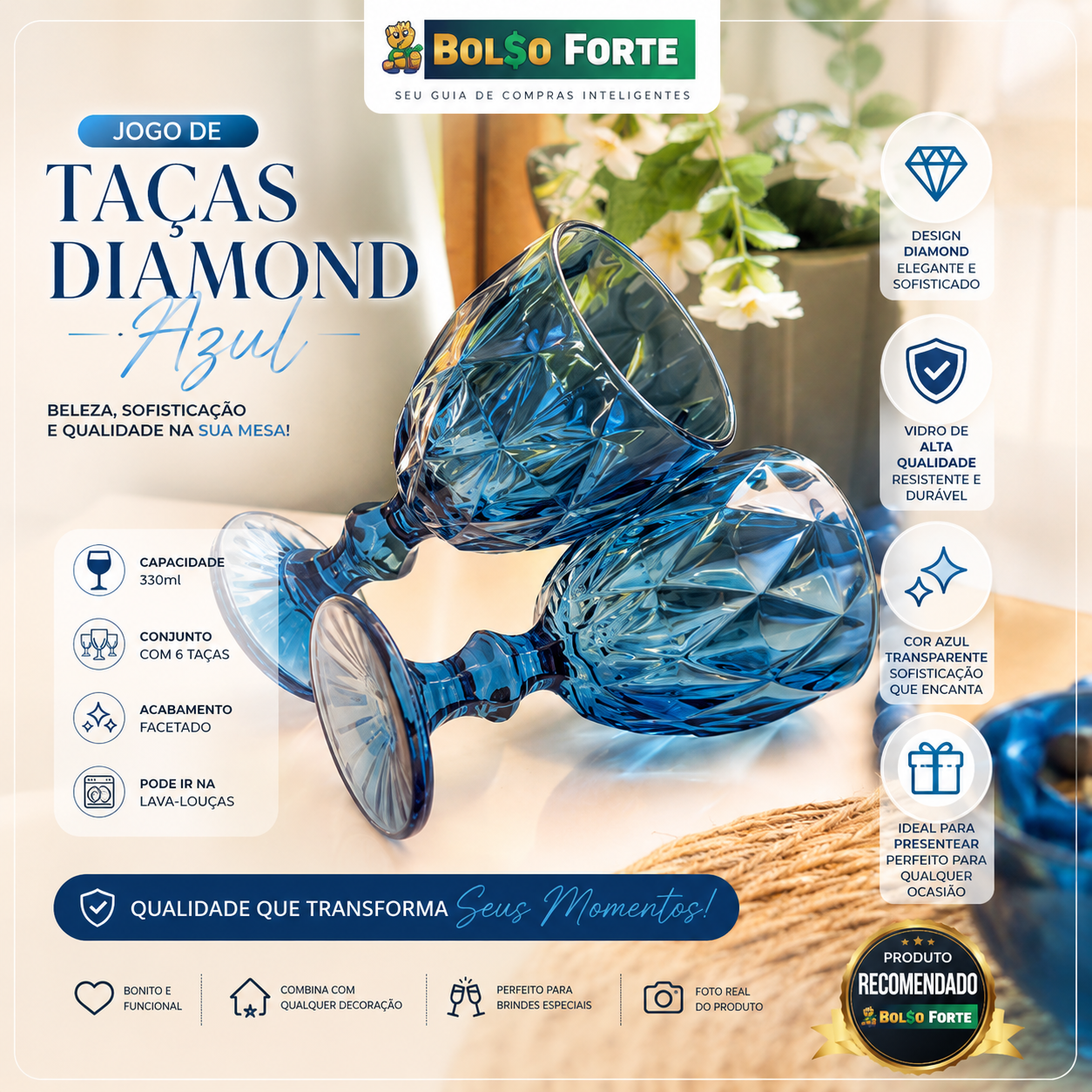 3 Razões Para Ter o Jogo de Taças Diamond Azul na Sua Cozinha