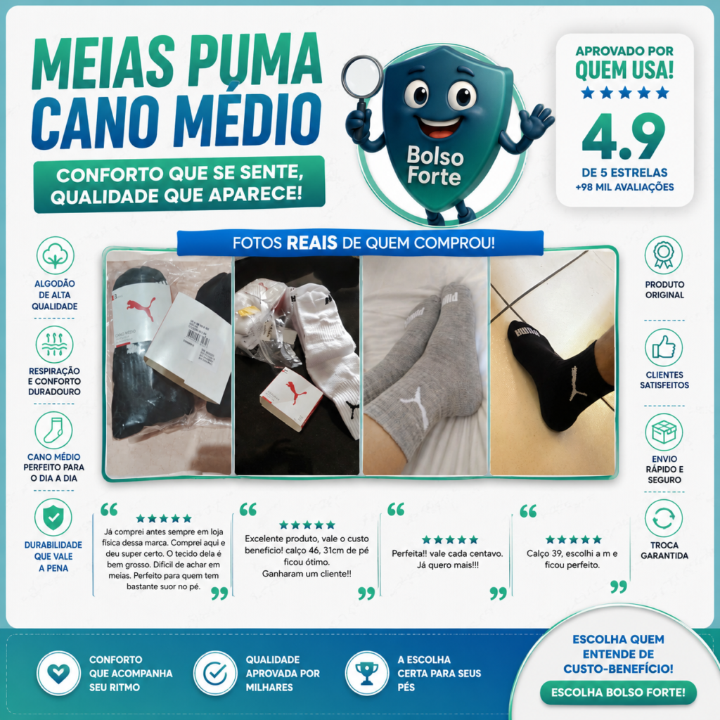 Destaca-se Imagem Enviada e Avaliada por Compradores do Kit 6 Pares Meias Puma Original