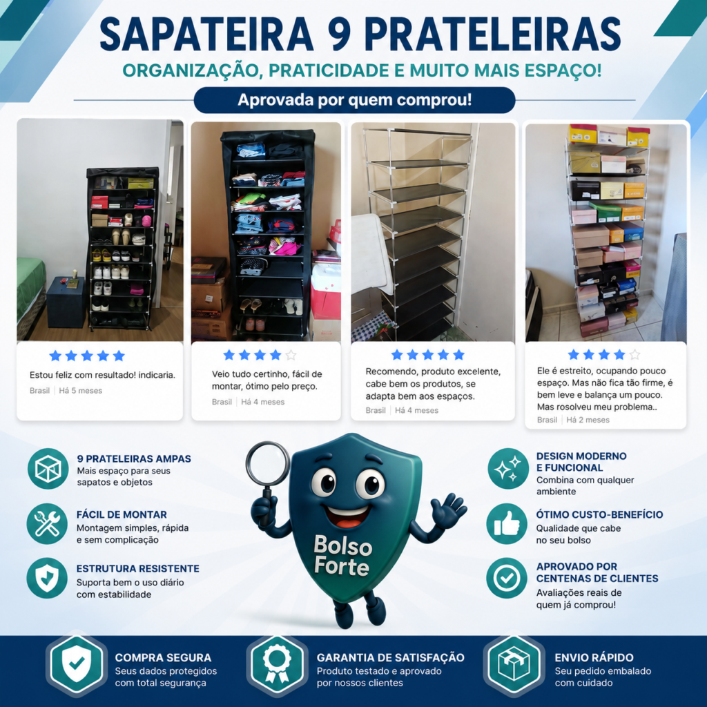 Vittak Sapateira 9 Prateleiras Organizador De Sapatos Real Destaca-se Imagem Enviada e Avaliada por Compradores da Vittak Sapateira 9 Prateleiras Organizador De Sapatos