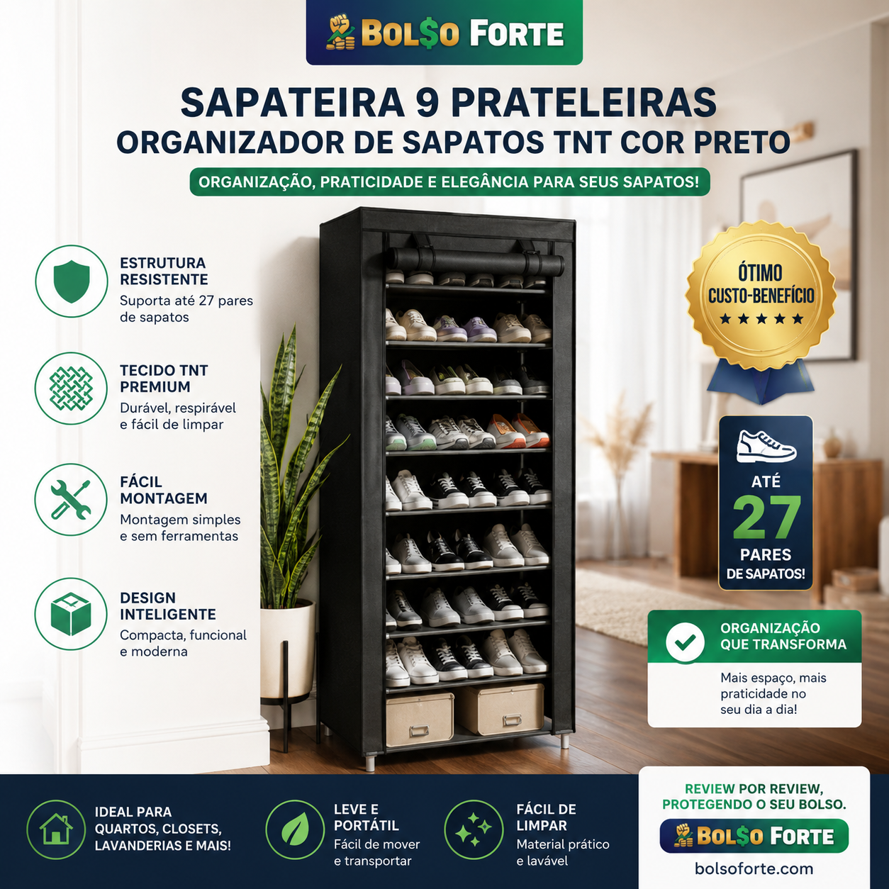 Sapateira Vittak 9 Prateleiras Acaba com a Bagunça do Quarto Gastando Pouco. Vale a Pena?