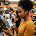Consumidor compara preços de eletrônicos pelo celular para identificar descontos verdadeiros na Black Friday 2026.