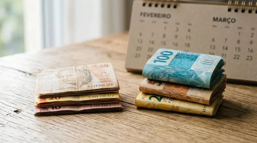 Duas quantias de dinheiro em reais com valores diferentes, ilustrando a comparação de rendimentos entre CDB e poupança.